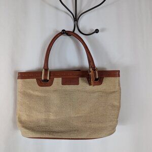 Manels Canvas Leather Tan Brown Small Handbag Vintage Faux Straw Vacation